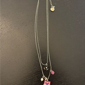 Silver Necklace with Pink and Black Charms